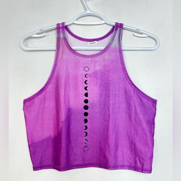 TEEKI Moon Mermaid Crop Tank Top Yoga Stretch Celestial Purple Pink Ombré M - Picture 3 of 13